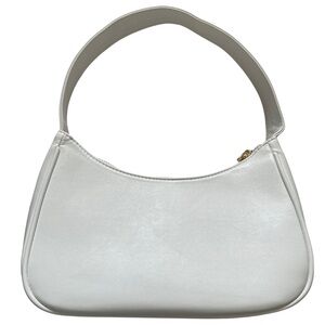 White Crescent Shoulder Bag with Textured Finish